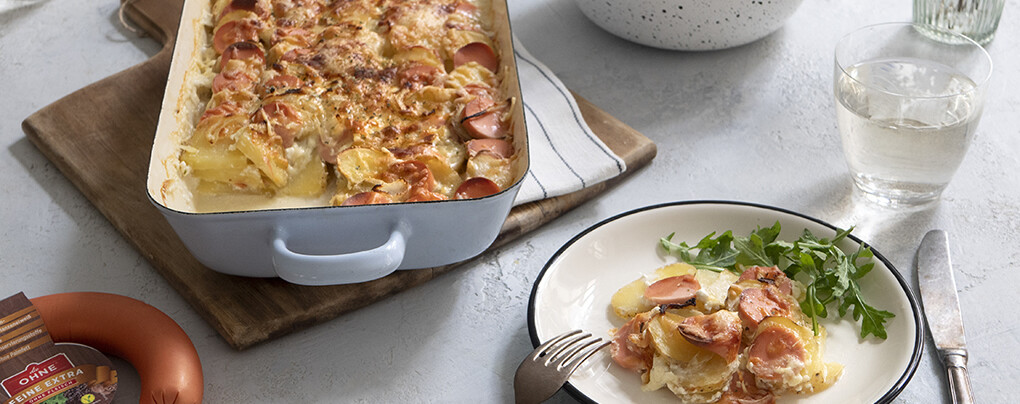 Wärmendes Kartoffel-Extrawurst-Gratin