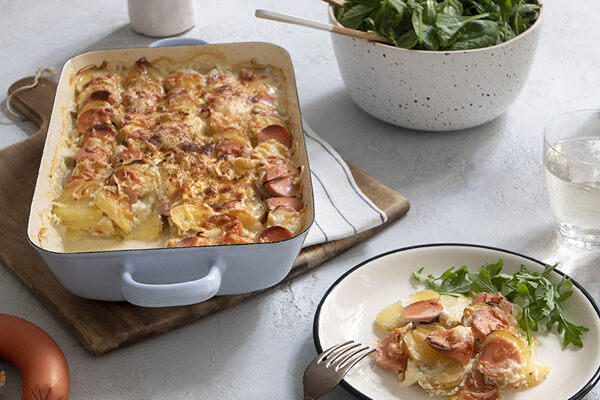 Wärmendes Kartoffel-Extrawurst-Gratin